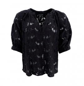 Black Colour - Nelly flower puff blouse